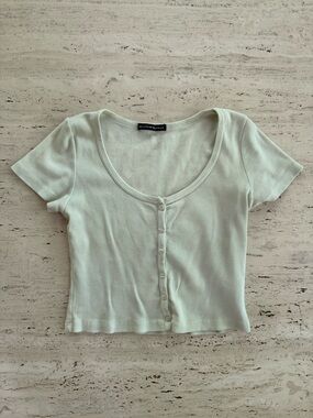 Brandy Melville Mint Green Ribbed Button-Front Scoop Neck Crop Top